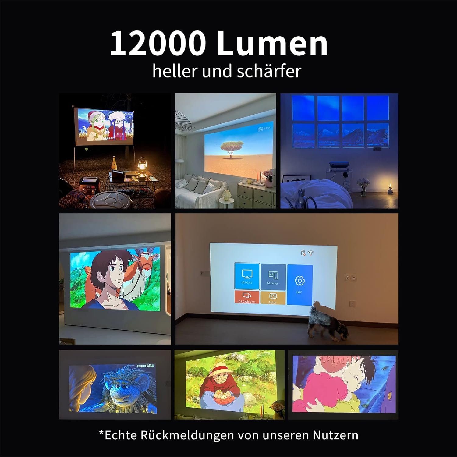 Asakuki Native1080P 5G WLAN Bluetooth, Deckenmontage Portabler Projektor (12000 lm, 12000:1, 1920 x 1080 px, Maximale 200
