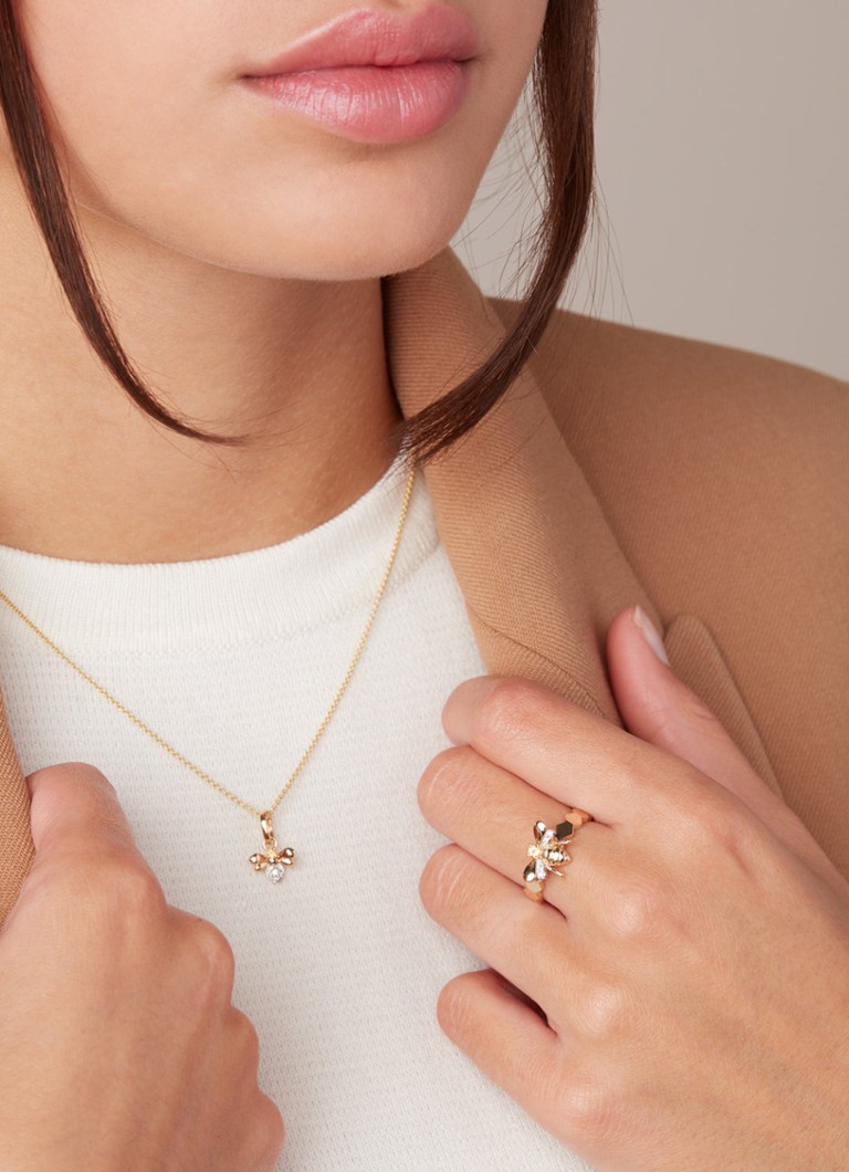 Inel din aur cu punct de diamant și citrină Queen Bee de 0.06 ct.