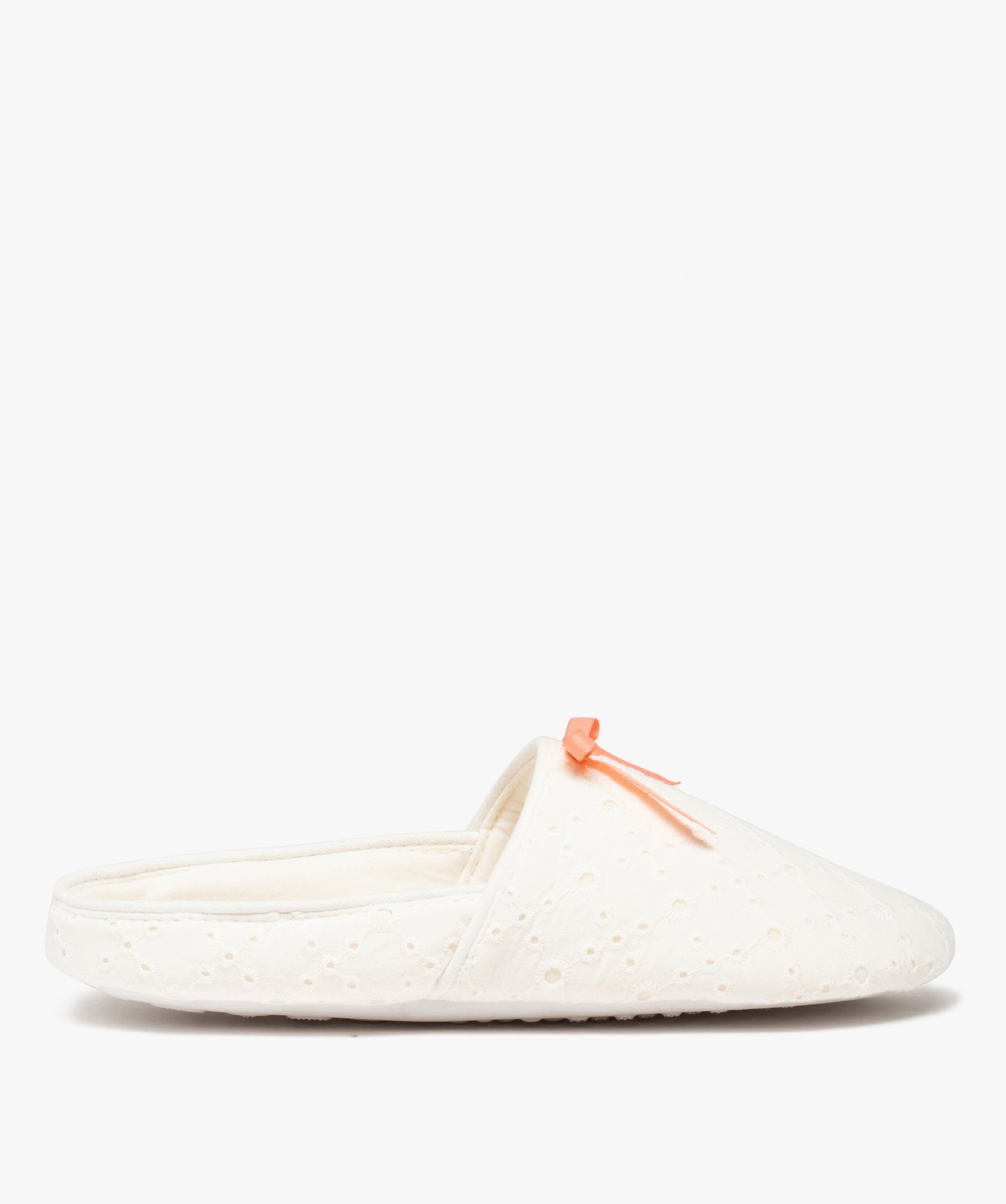 Chaussons femme mules plates dessus dentelle anglaise blanc | GEMO