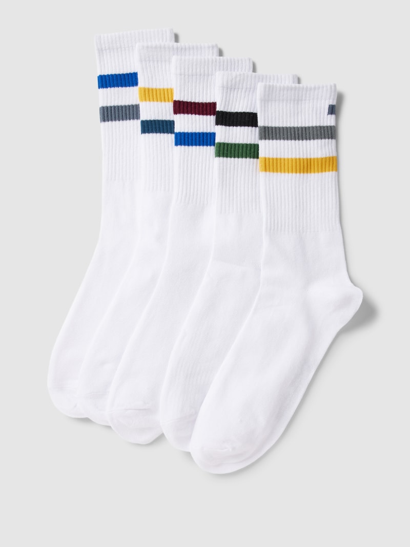 Socken mit Kontraststreifen Modell 'JACBRADEY' im 5er-Pack in weiß