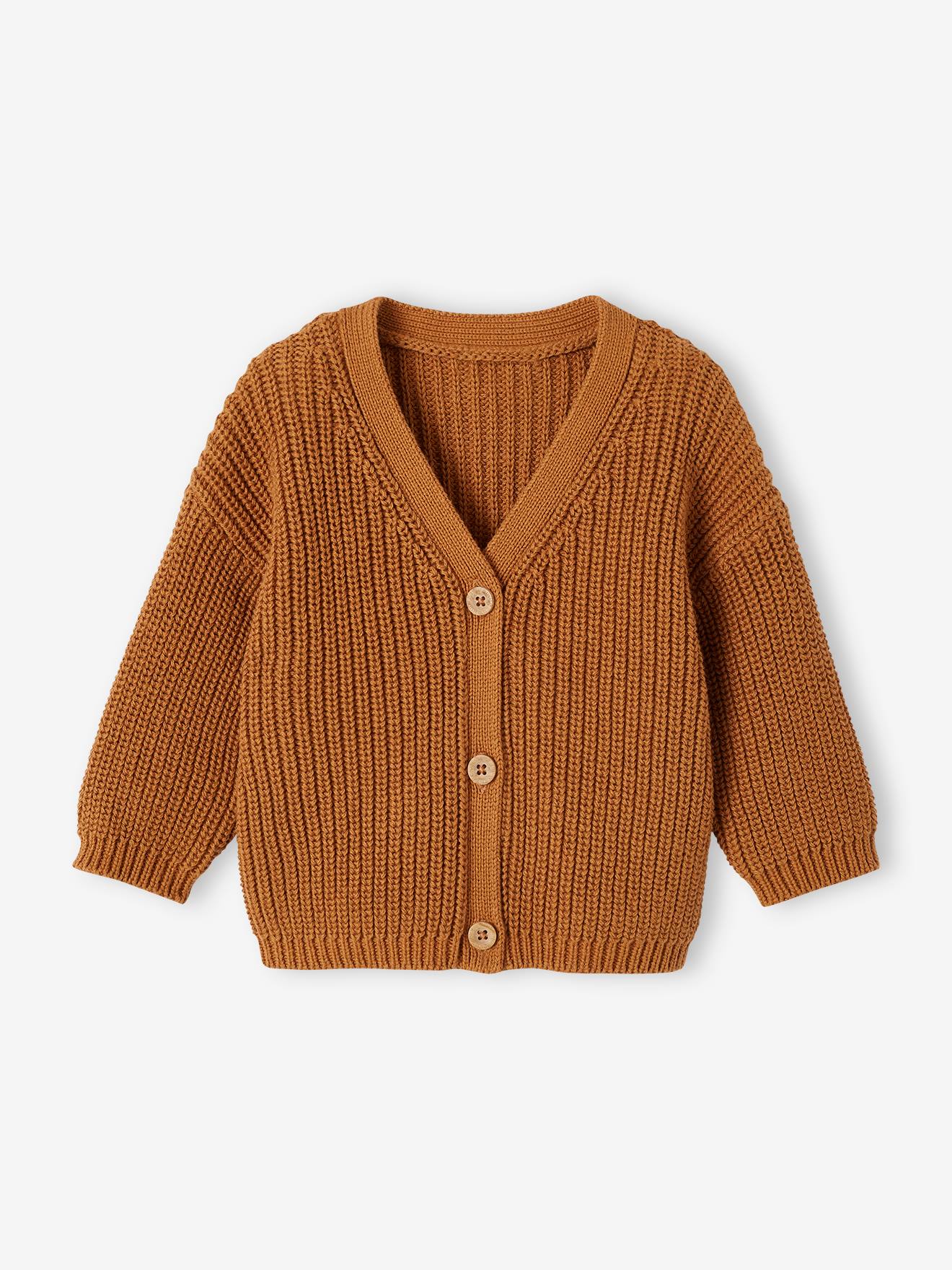 Gilet col V bébé en maille perlée gris chiné