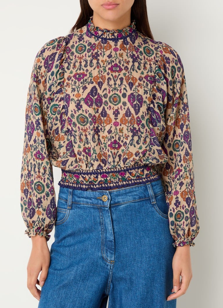 Sessùn Duchess tunic with stand-up collar and print