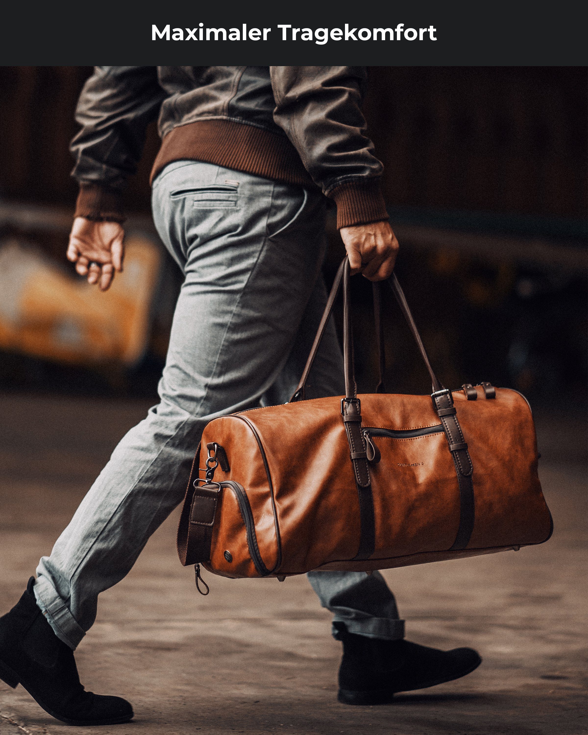 Gentlemen's Weekender - Kunstleder Reisetasche mit separatem Schuhfach, Sporttasche für jeden Anlass - vegan mit Schultergurt und Trackerfach
