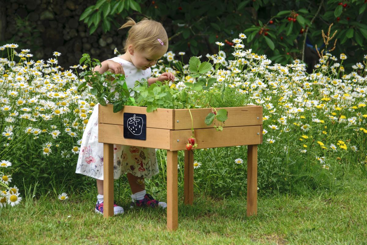 dobar Kleines Kinderhochbeet mit Kreidetafel braun