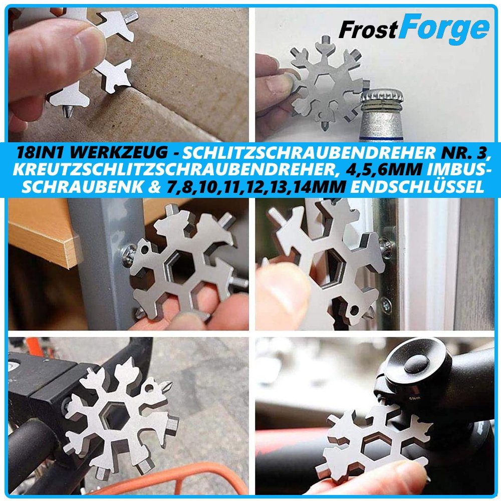 MAVURA Multitool FrostForge 18in1 Multi Werkzeug Schneeflocke Schneeflocken, Edelstahl Multifunktionswerkzeug Geschenk Gadget