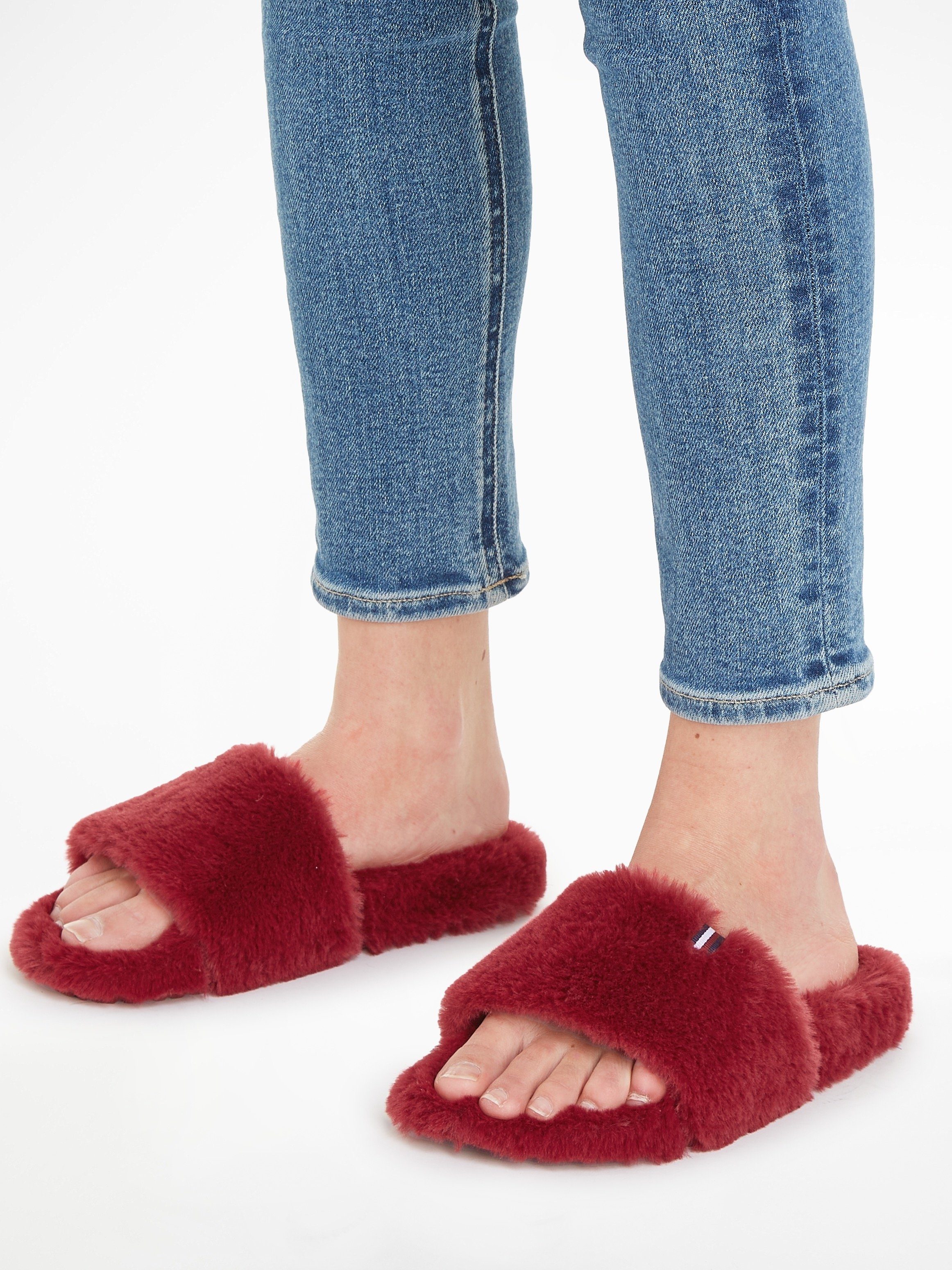 Tommy Hilfiger FUR HOME SLIPPER SLIDE Plüsch Hausschuhe zum Wohlfühlen