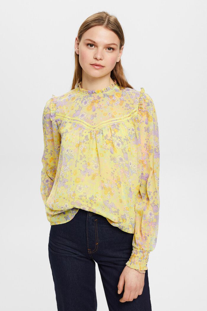 Geblümte Chiffonbluse mit Rüschen