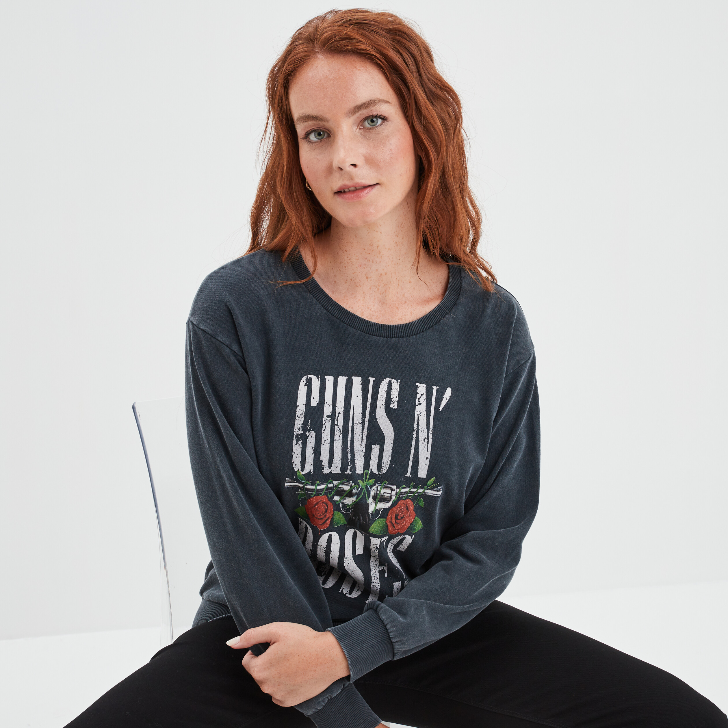 Sweat col rond Guns N' Roses noir femme | La Halle
