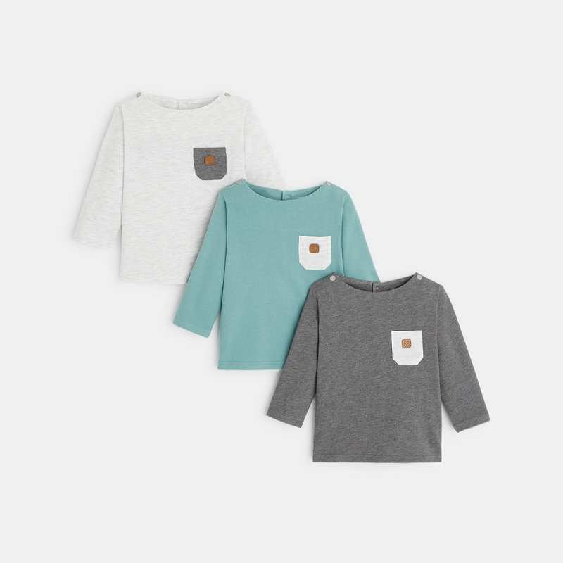 T-shirt maille uni (lot de 3) gris bébé garçon