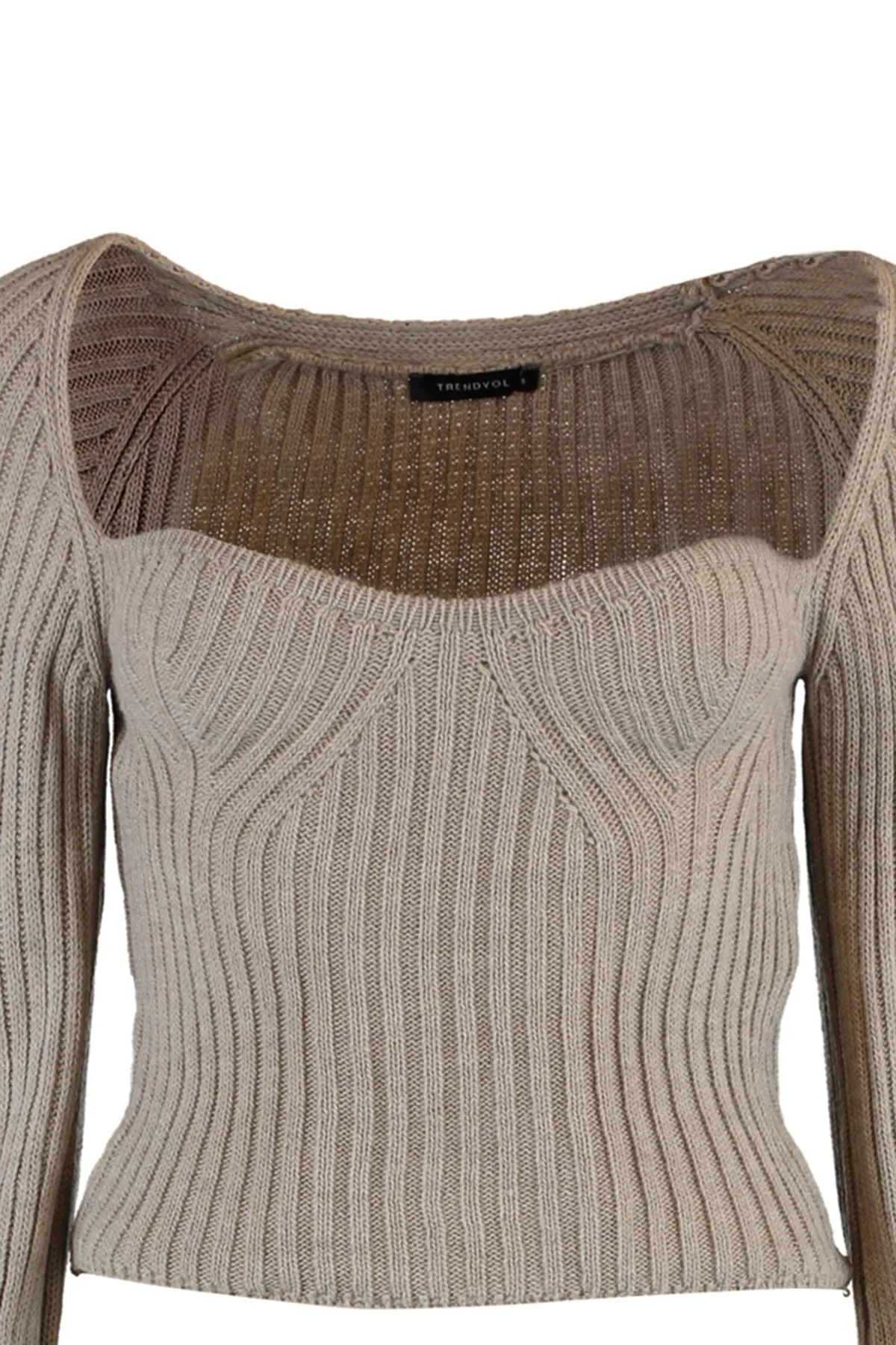 Trendyol Collection  Nerz Kurzer Strickpullover mit Herzkragen TWOAW22KZ1760