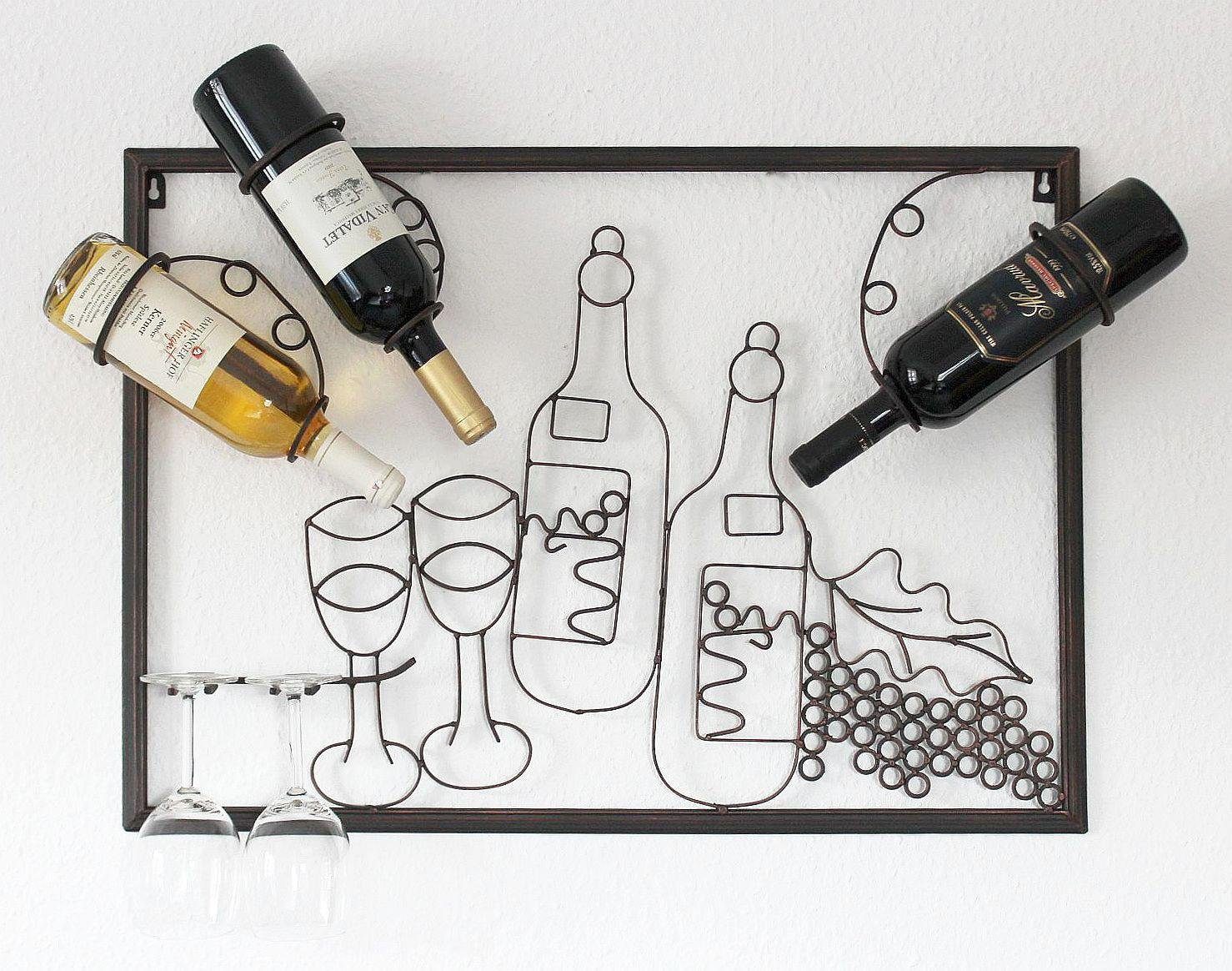 DanDiBo Weinregal Weinregal mit Glashalter Wand Wandbild 091975 Flaschenständer Metall 70 cm Flaschenhalter Wandregal