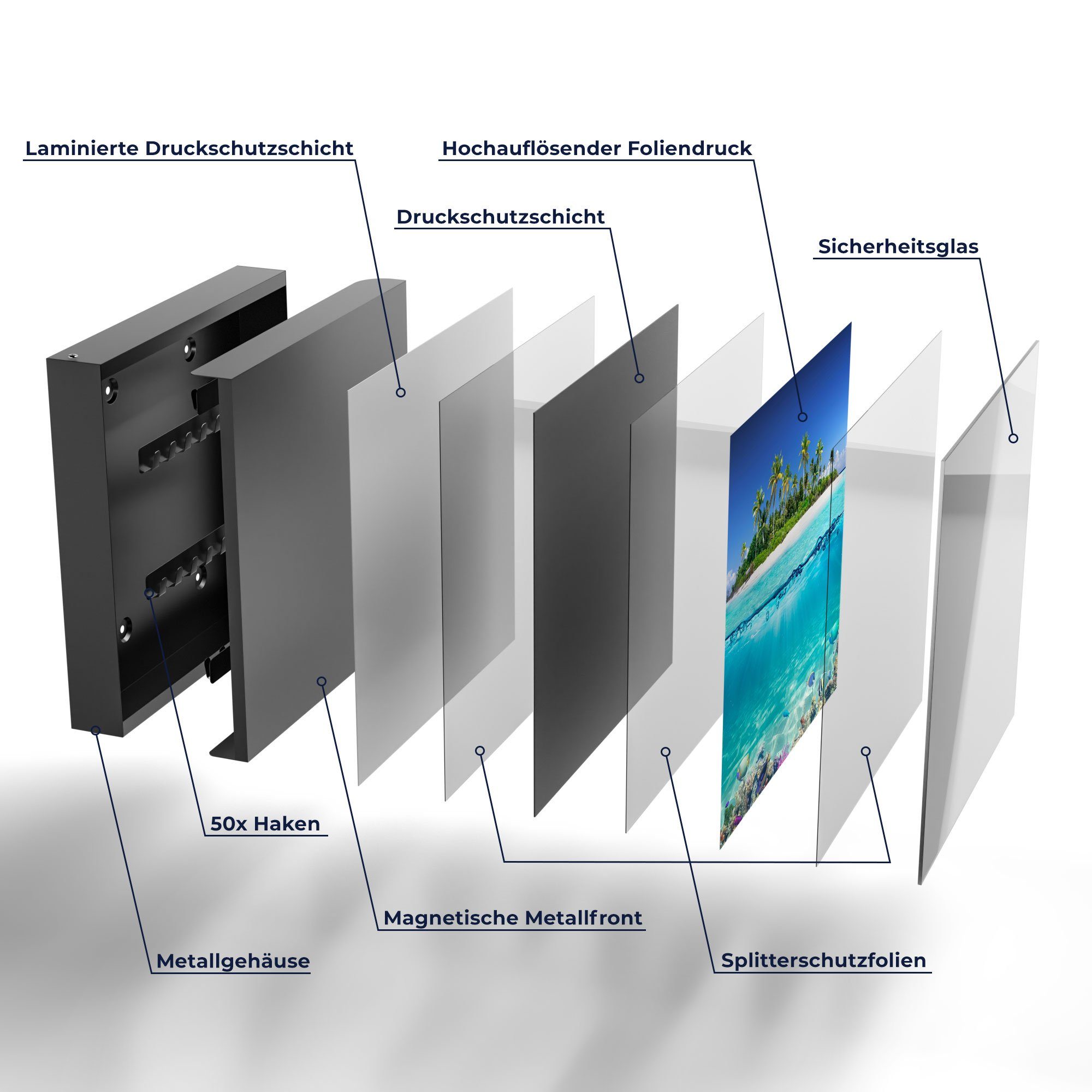 DEQORI Schlüsselkasten 'Insel im tropischen Meer', Glas Schlüsselbox modern magnetisch beschreibbar