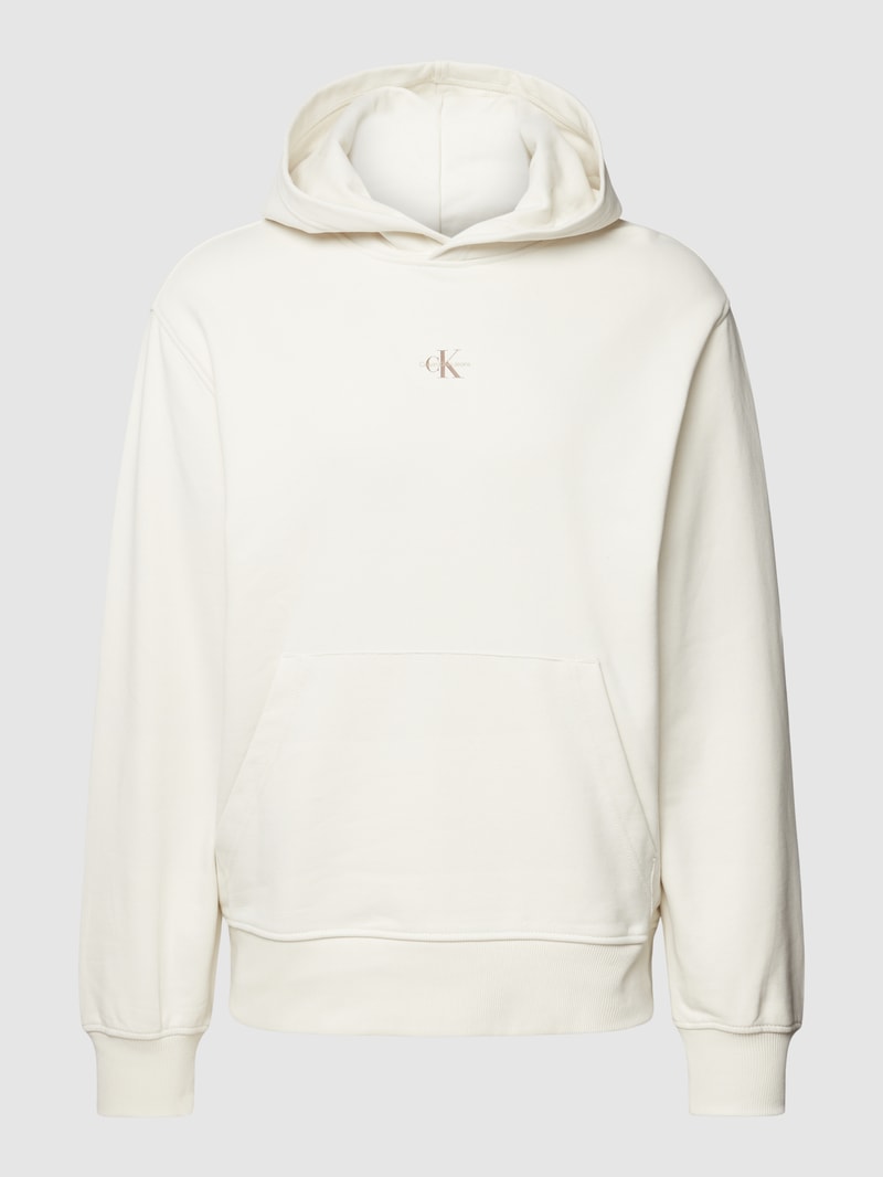 Hoodie mit Label-Print in ecru