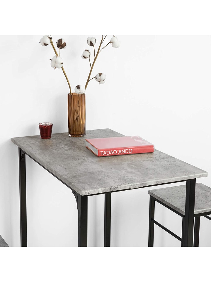 SoBuy Bartisch in Hellgrau und Schwarz - Tisch(B)80 x (H)88 x (T)50cm/Stuhl(B)32 x (H)57 x (T)32cm günstig kaufen onesize