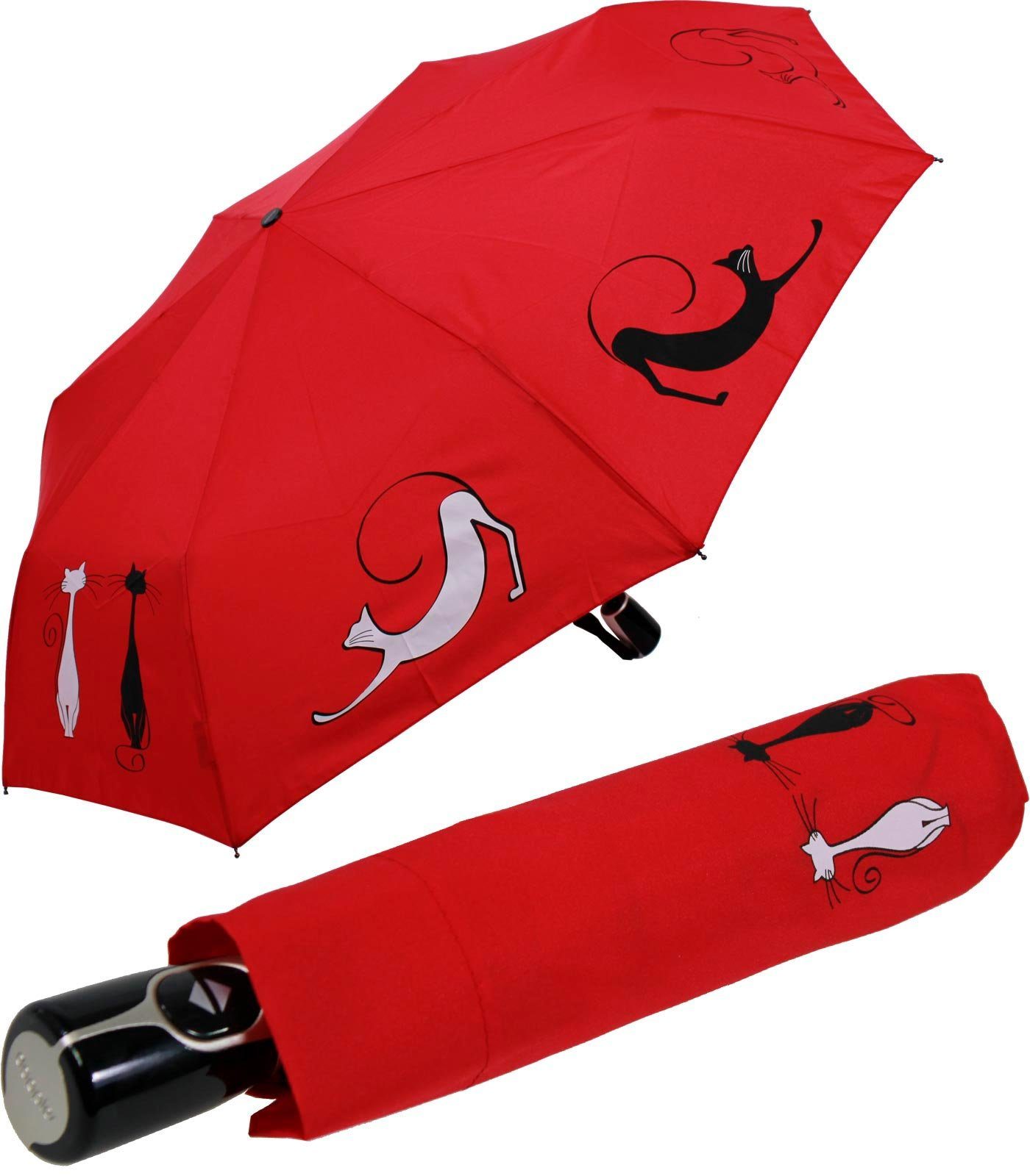 doppler® Taschenregenschirm Damen Auf-Zu Magic Fiber - Cats Best Friends, für Katzen-Liebhaber - elegant, stabil und praktisch