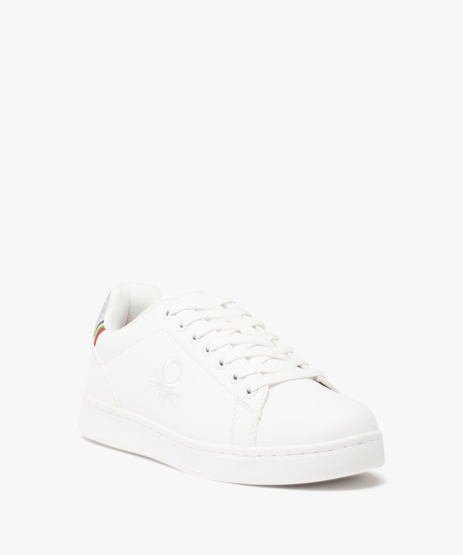 Baskets femme unies à détails pailletés – Benetton blanc | GEMO