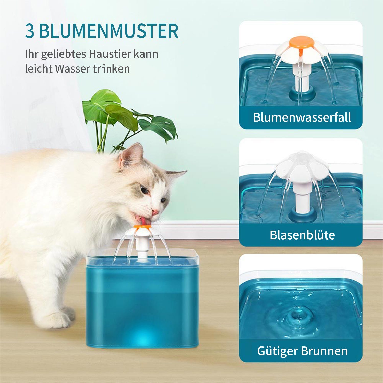 Kpaloft Trinkbrunnen 2 l, Hund LED Trinkautomat, Katzen Wasserspender leise