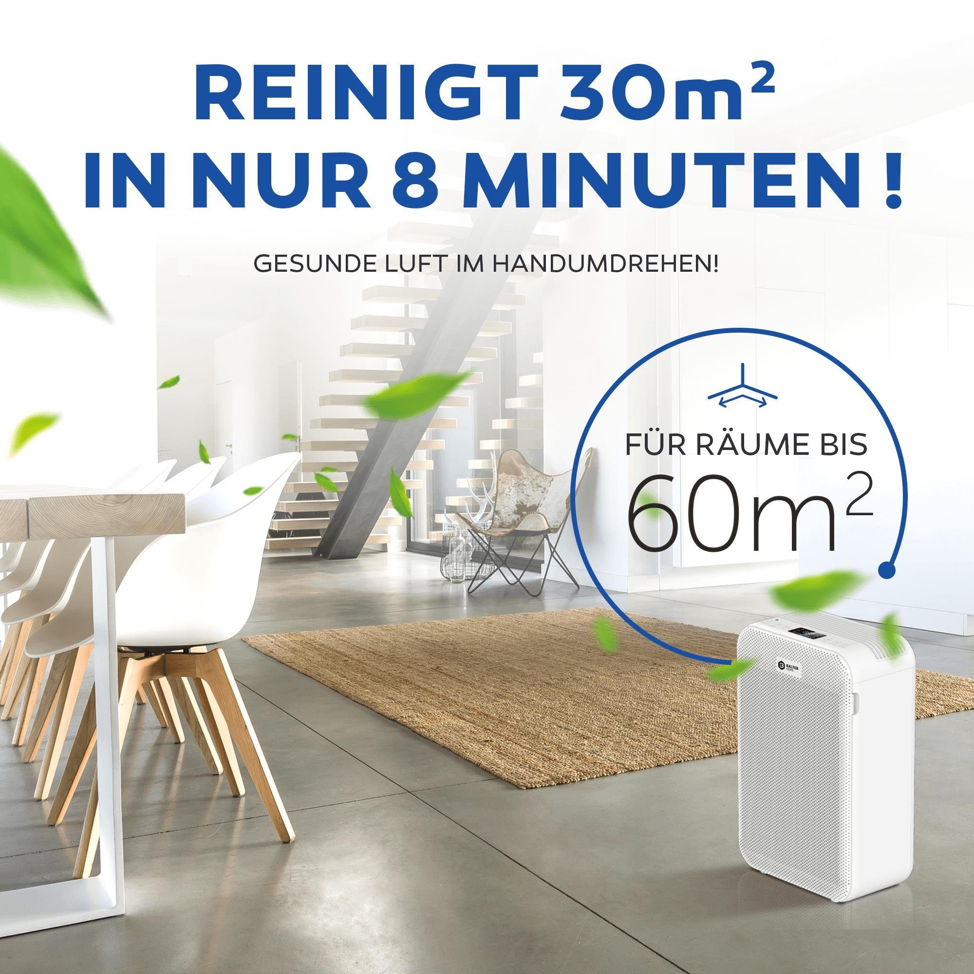 Balter Luftreiniger LR-02, 5 Fach Filter mit HEPA H13, 99,97%, 360m³/h,LCD, Luftqualitätssensor