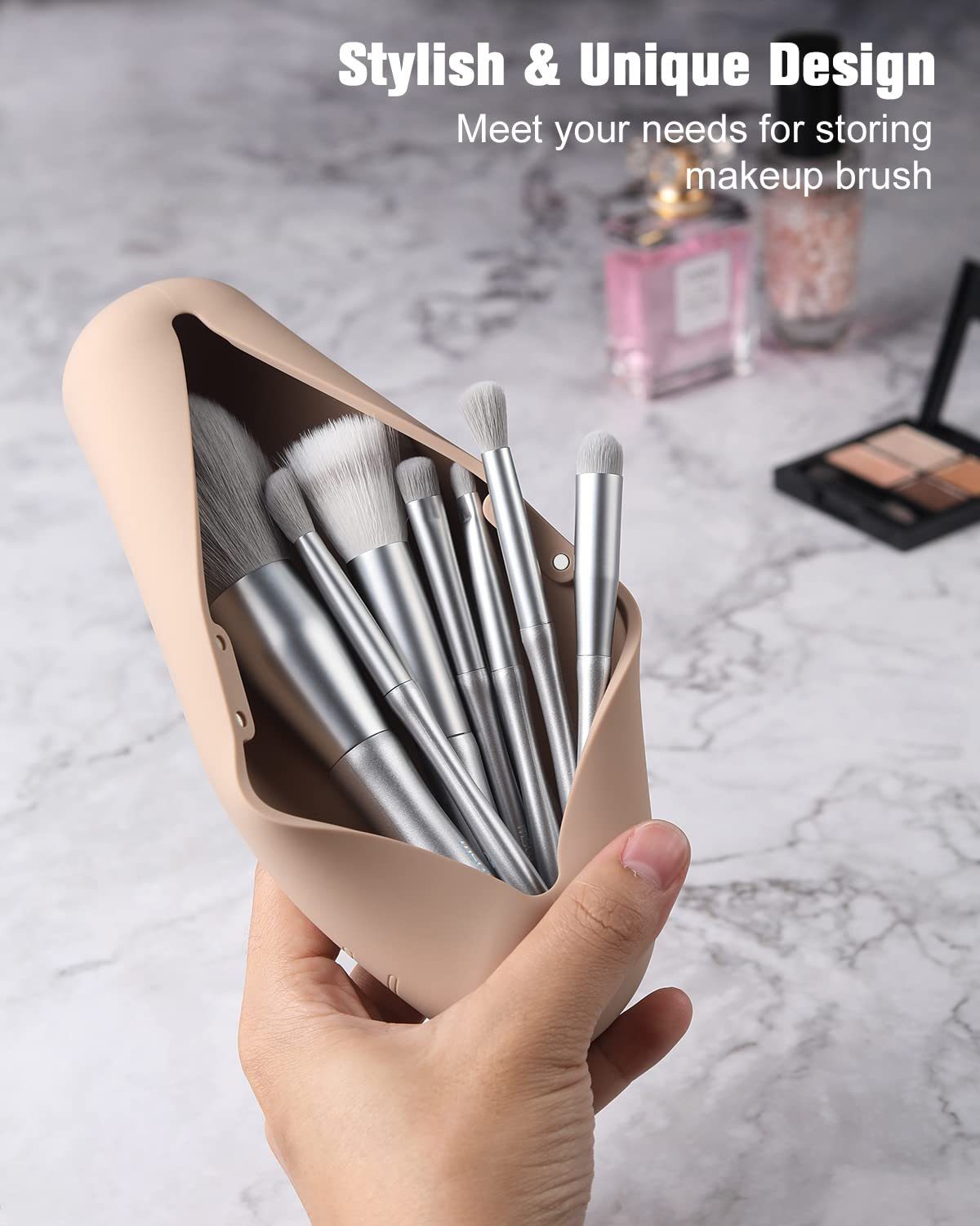 Haiaveng Kosmetikkoffer Reise-Makeup-Pinselhalter, stilvoll und tragbar, für Reisen, Khaki