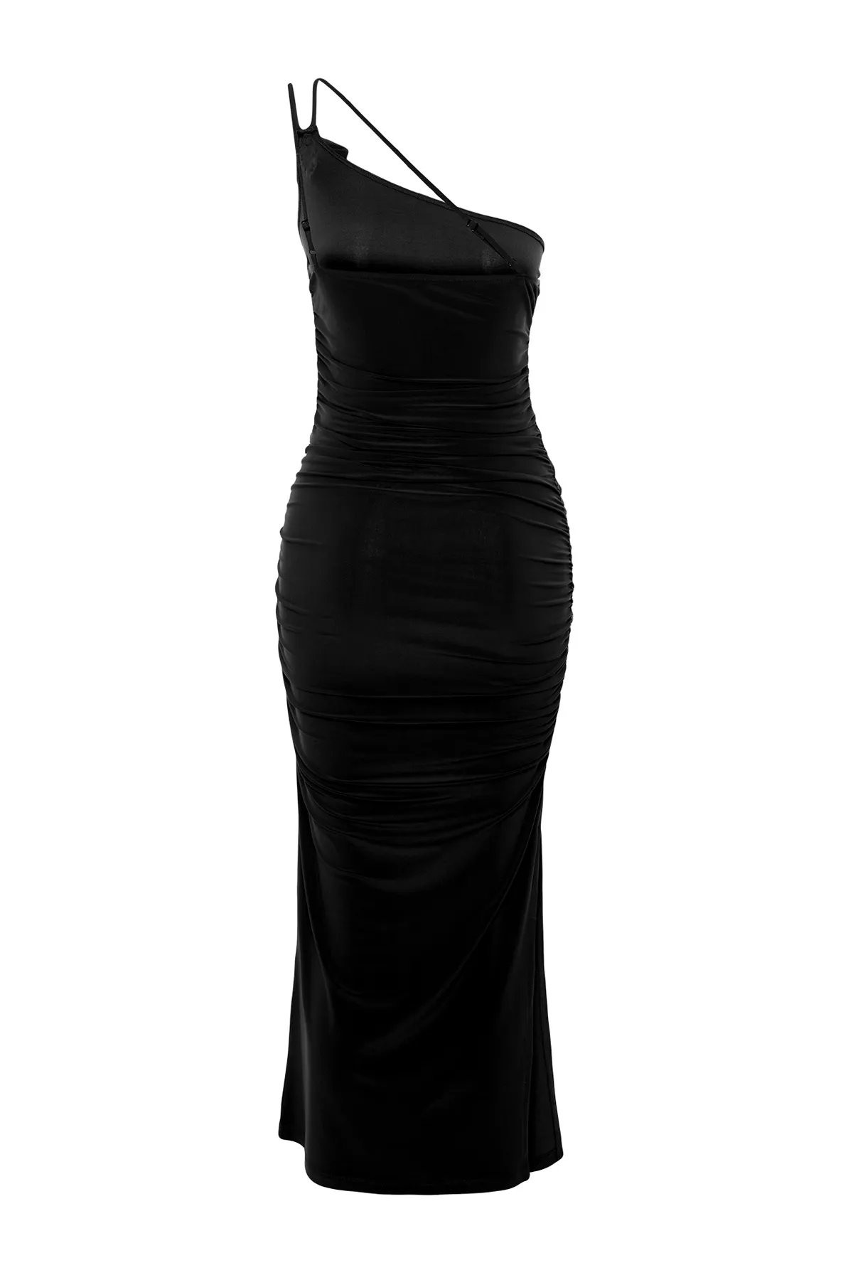 Trendyol Collection  Schwarzes Accessory Rose Detailreiches, gerafftes, figurbetontes, flexibles Strick-Midi-Bleistiftkleid TWOSS24EL00413