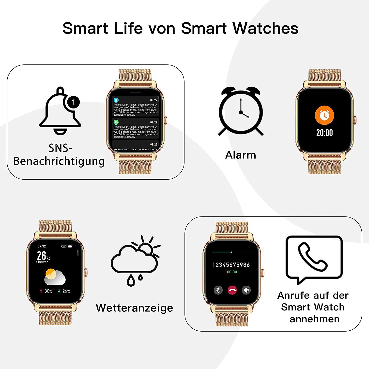 Mutoy Smartwatch, Damen Herren Smartwatch, Fitness Tracker Uhr Smartwatch (Fitnessuhr mit Telefonfunktion 1,69