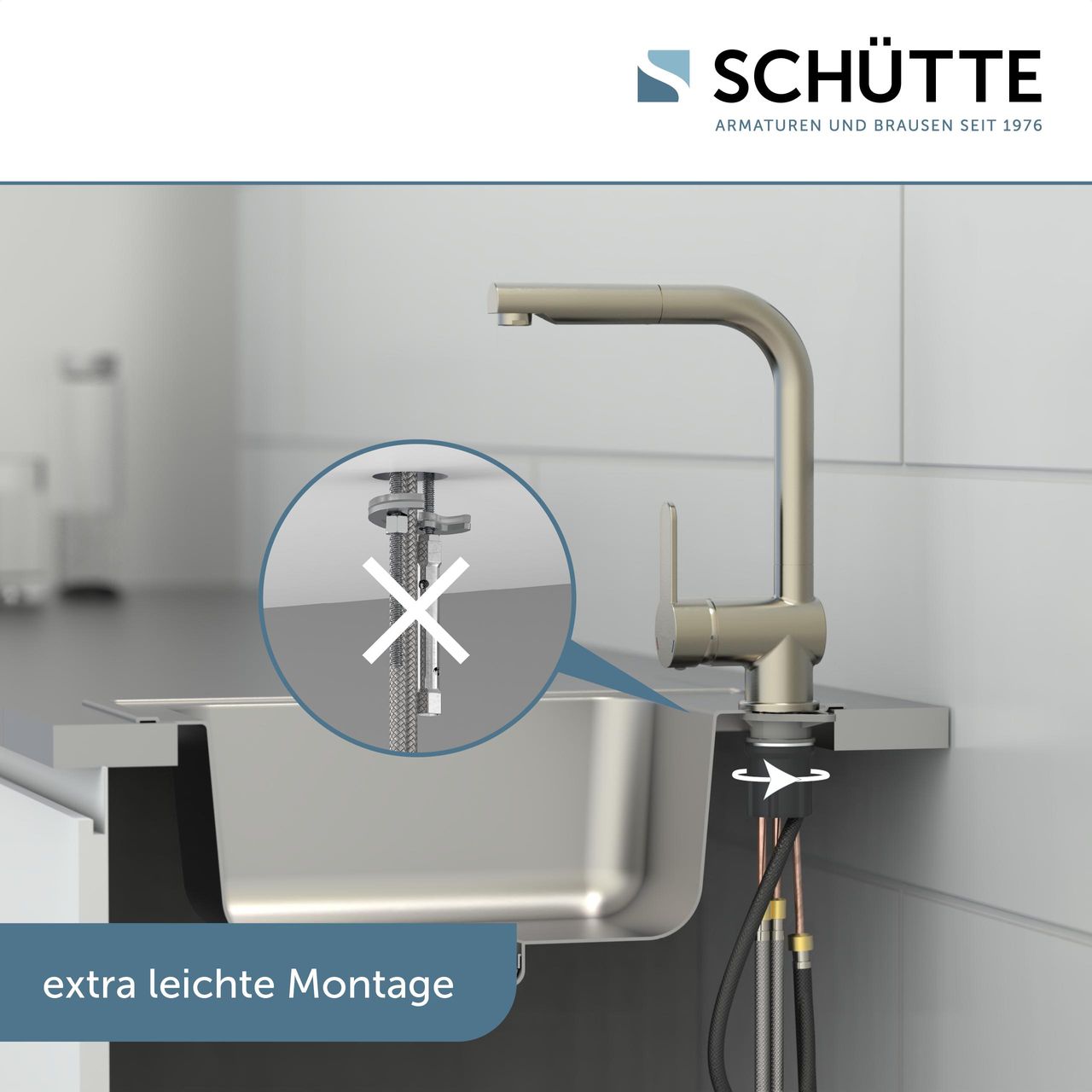 Schütte Küchenarmatur LONDON mit Geschirrbrause, Edelstahloptik