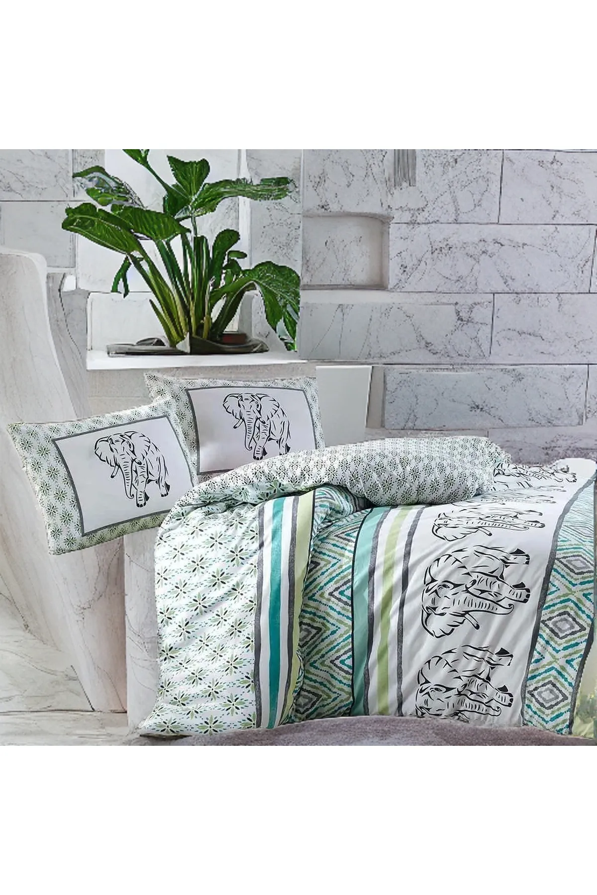 Elart  Breeze of Peace Bettbezug-Set für Doppelbett, 100 % natürliche Baumwolle, Ranforce, 4-teilig