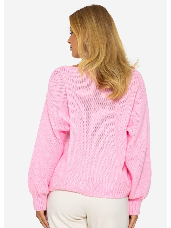 SASSYCLASSY Pullover mit V-Ausschnitt in rosa günstig kaufen