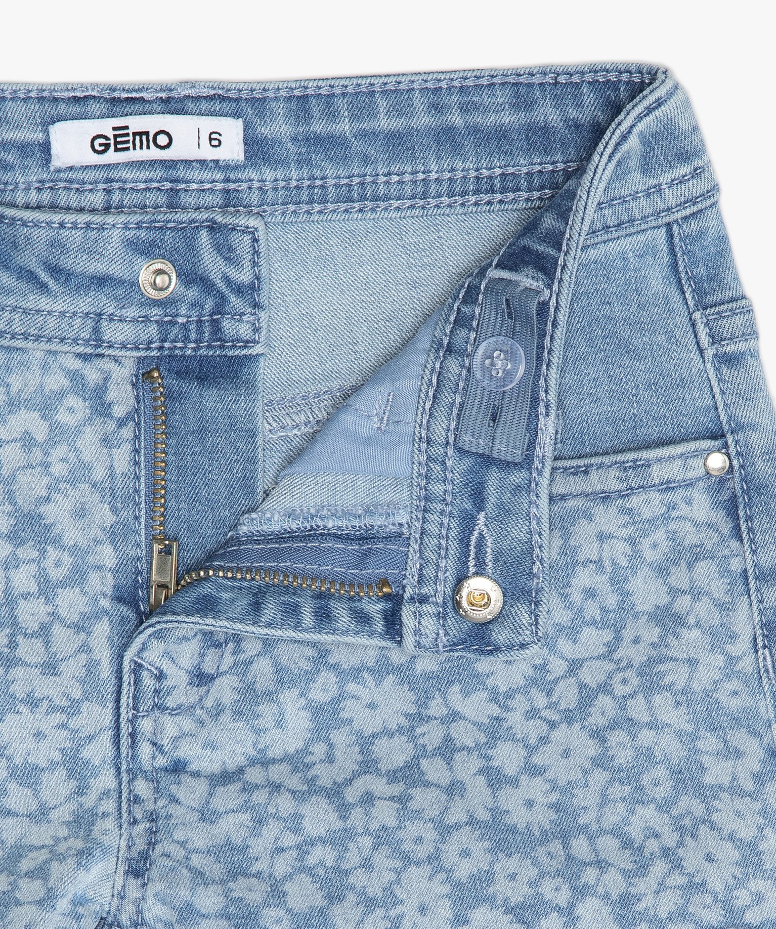 Short fille en jean à motifs et bords francs denim | GEMO