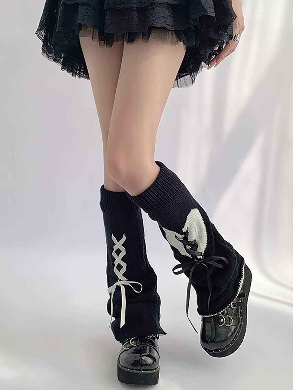 Beinstulpen Paar Damen Lose gestrickte Beinwstulpen (Kawaii-Stiefelsocken, Lolita Y2k Kniehohe Strümpfe) Winter Warme Stulpen Herzstulpen-Beinstulpen