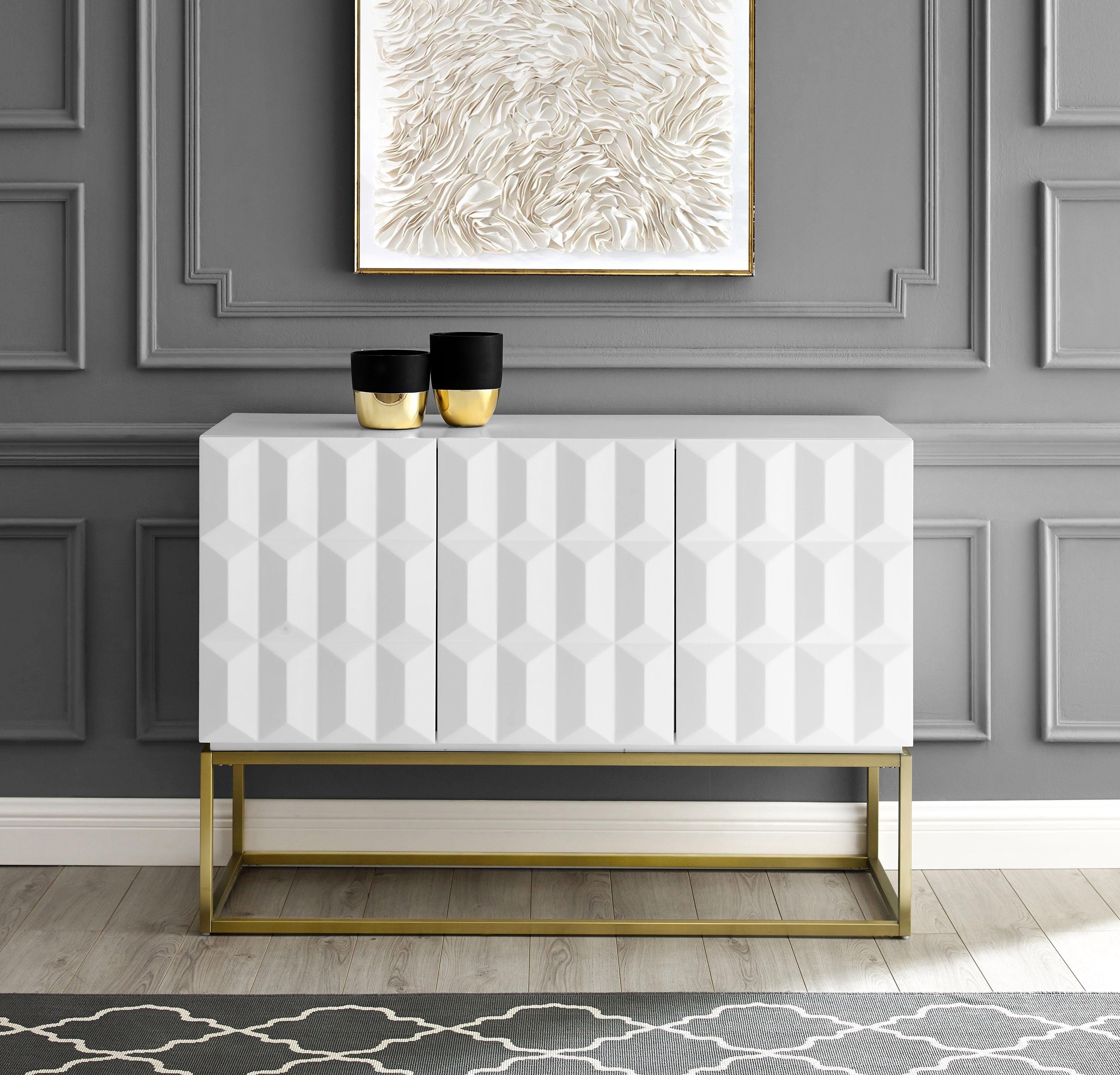 Leonique Sideboard Alais, in 3D-Optik, mit viel Stauraum und goldfarbenem Metallgestell