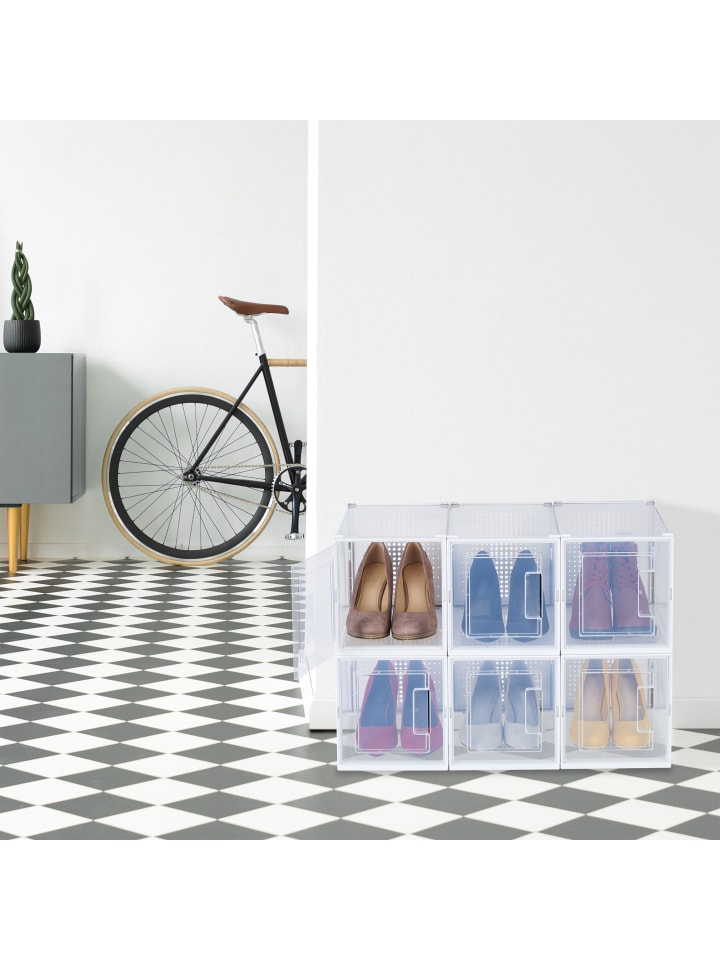 relaxdays 6 x Schuhbox in Transparent/ Weiß günstig kaufen onesize