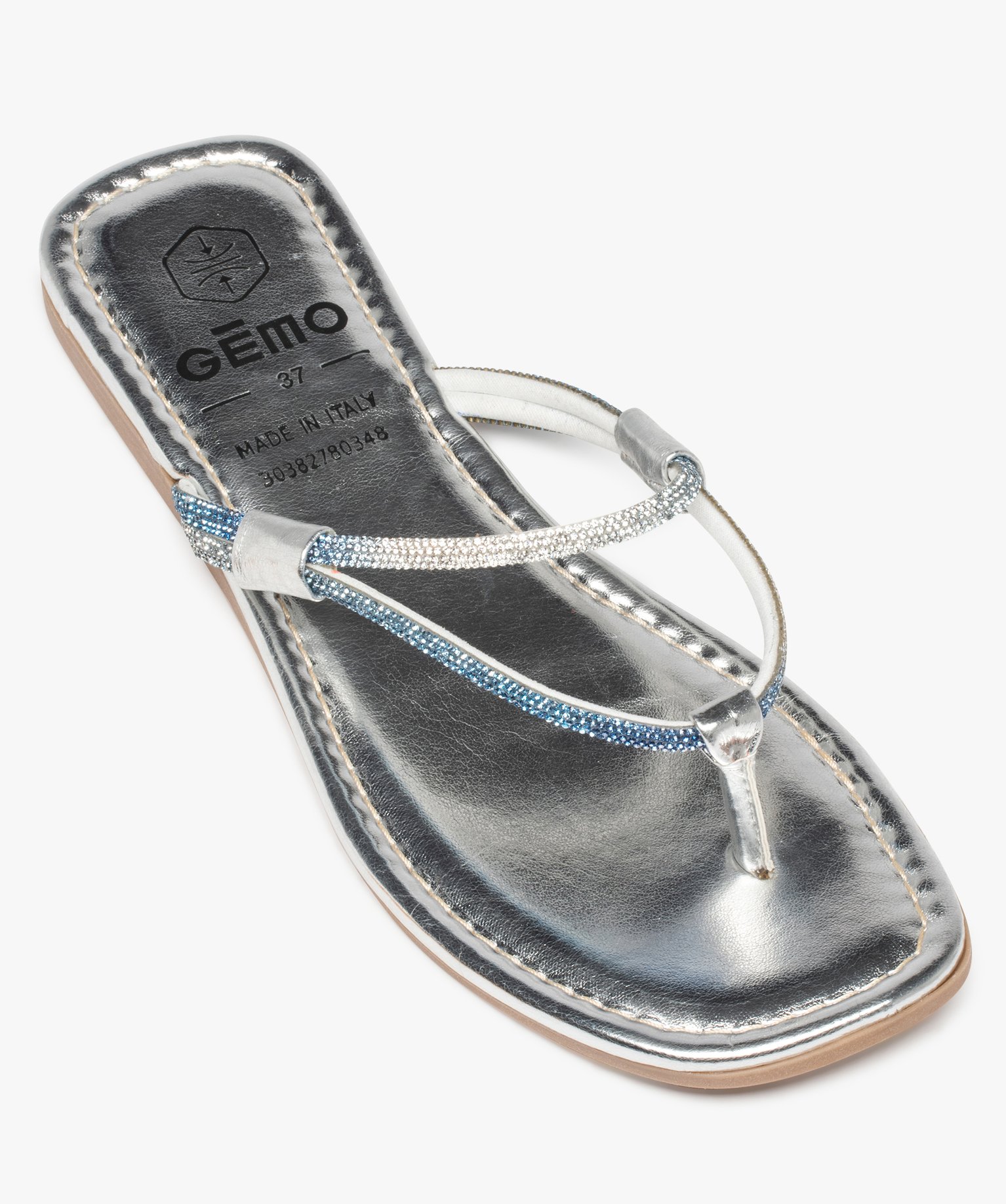 Mules femme plates métallisées à strass argent | GEMO