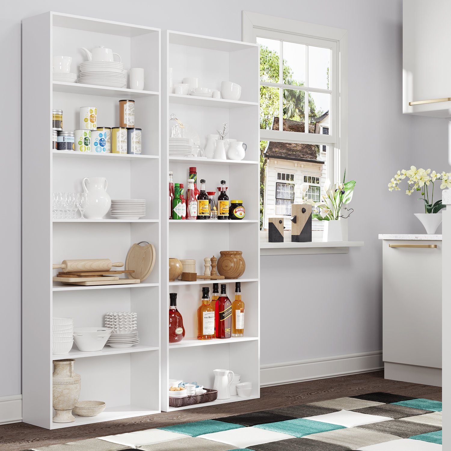 Homfa Bücherregal, 180cm Standregal Büroregal Raumteiler mit 6 Fächern Weiß