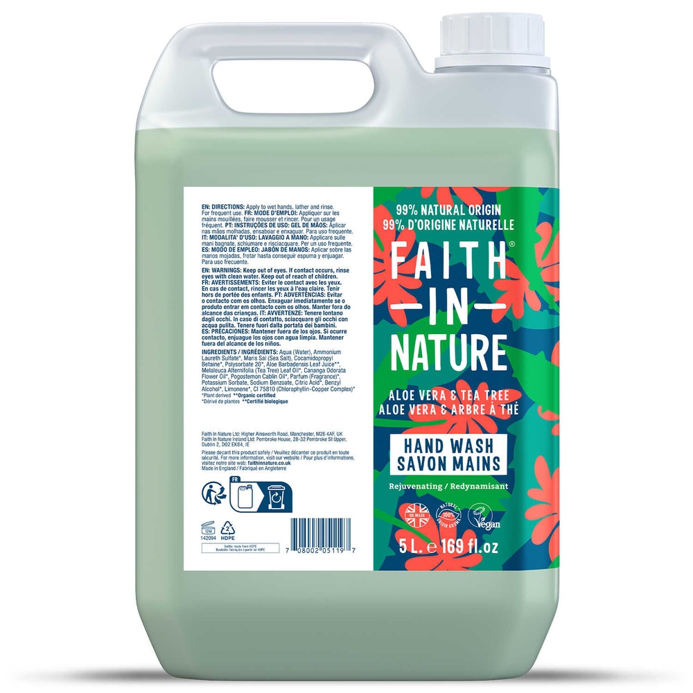 Faith in Nature Aloe Vera & Tea Tree Hand Wash 5ltr Savon liquide