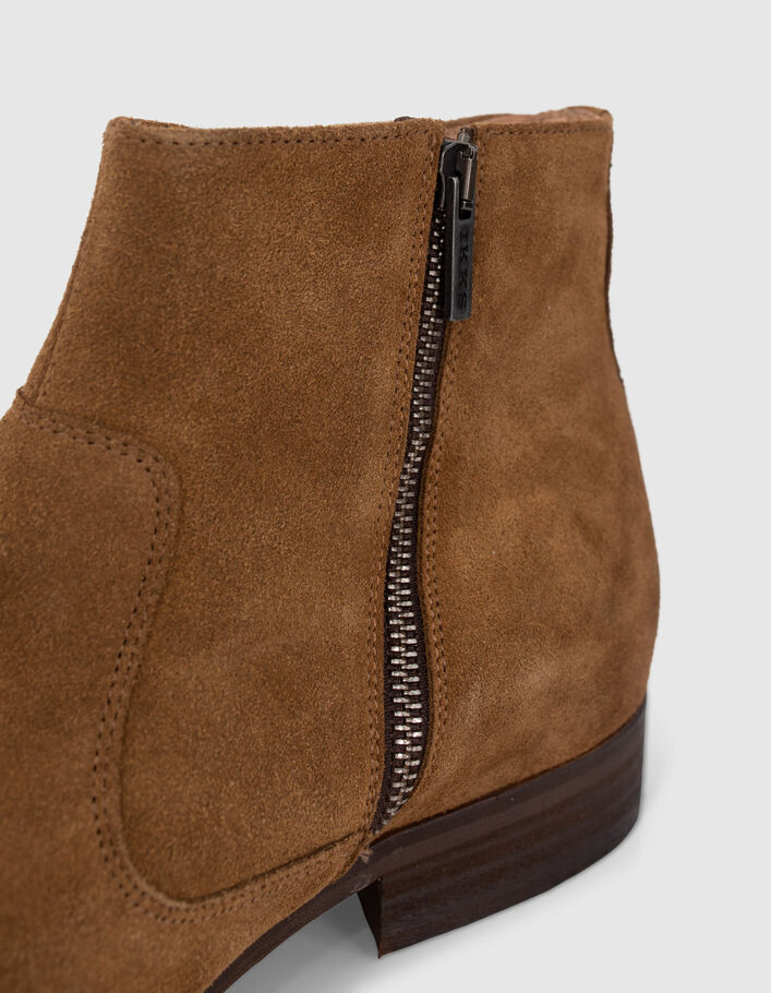 Boots marron en cuir velours zippées Homme