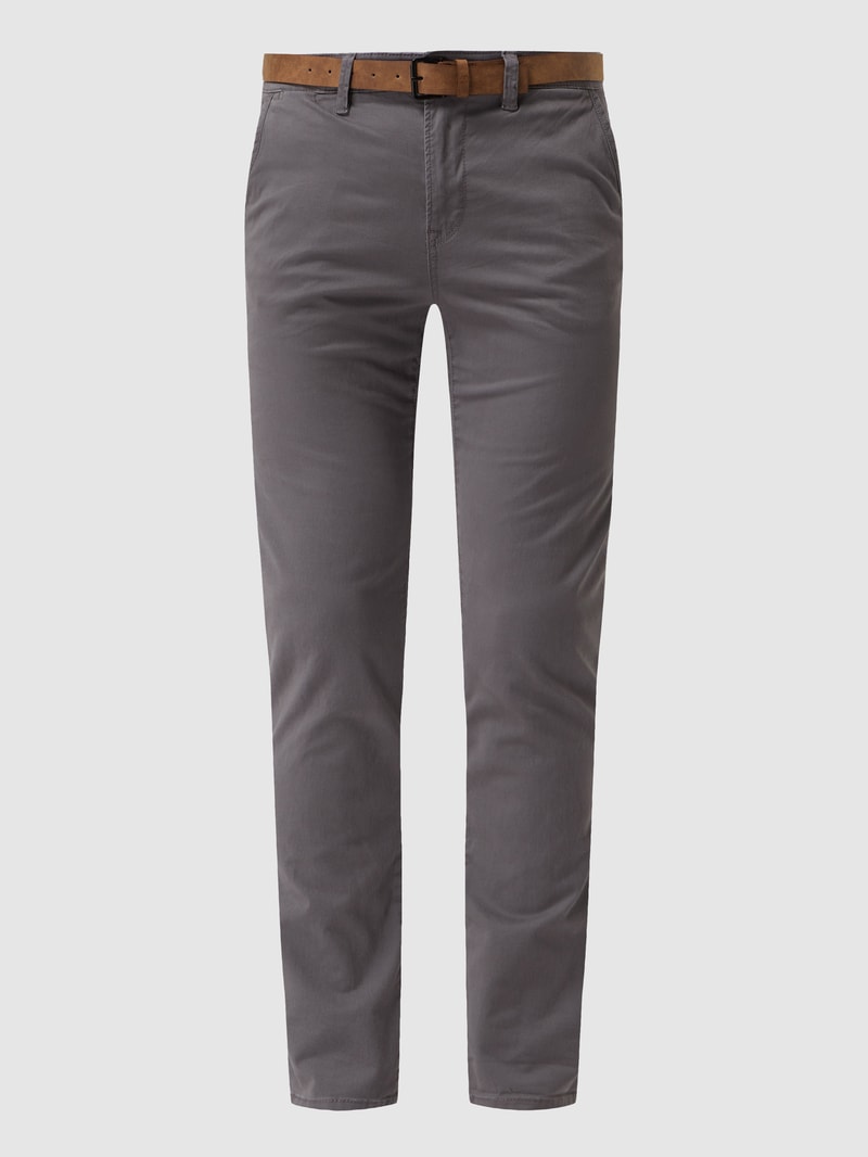 Slim Fit Chino mit Gürtel in mittelgrau