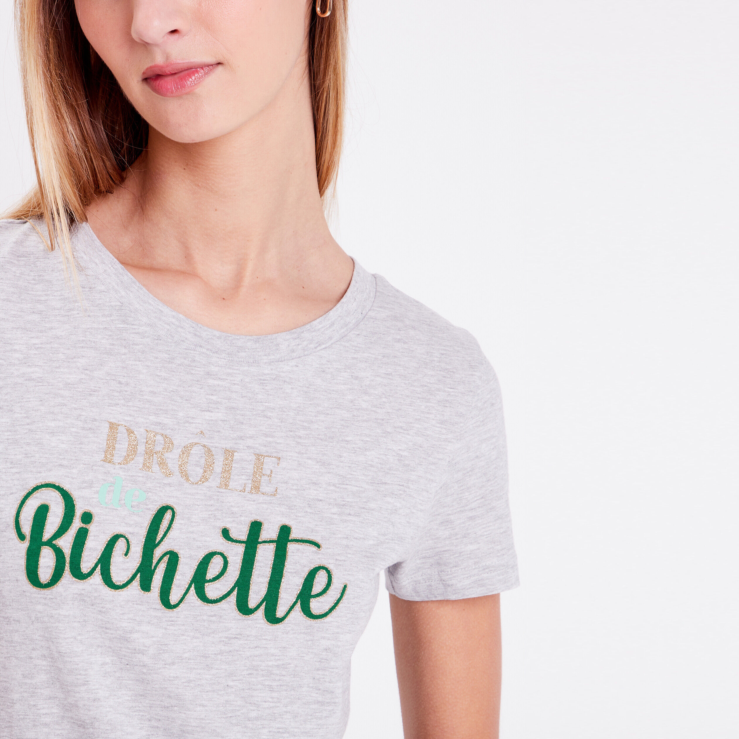 T-shirt manches courtes gris clair femme | Cache Cache