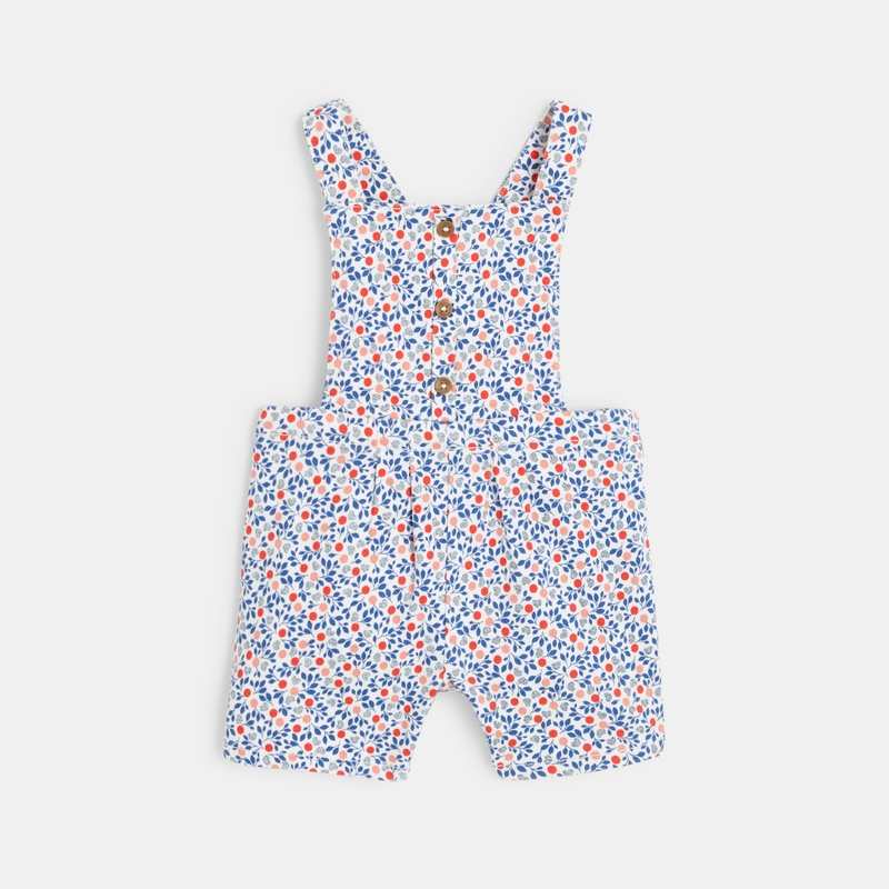 Salopette courte fleurie et blouse rouge bébé fille