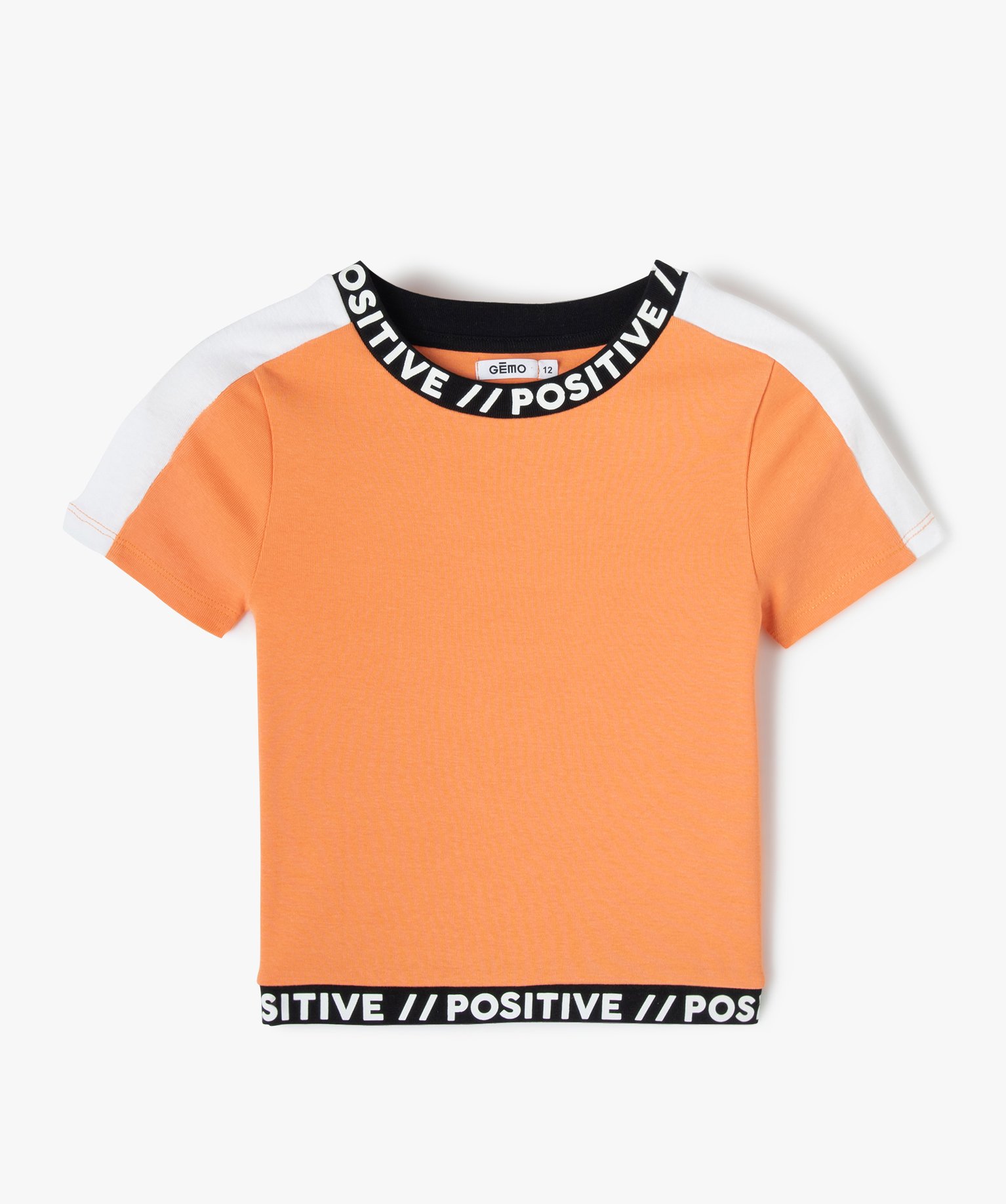 Tee-shirt fille look sport à bandes imprimées orange clair | GEMO
