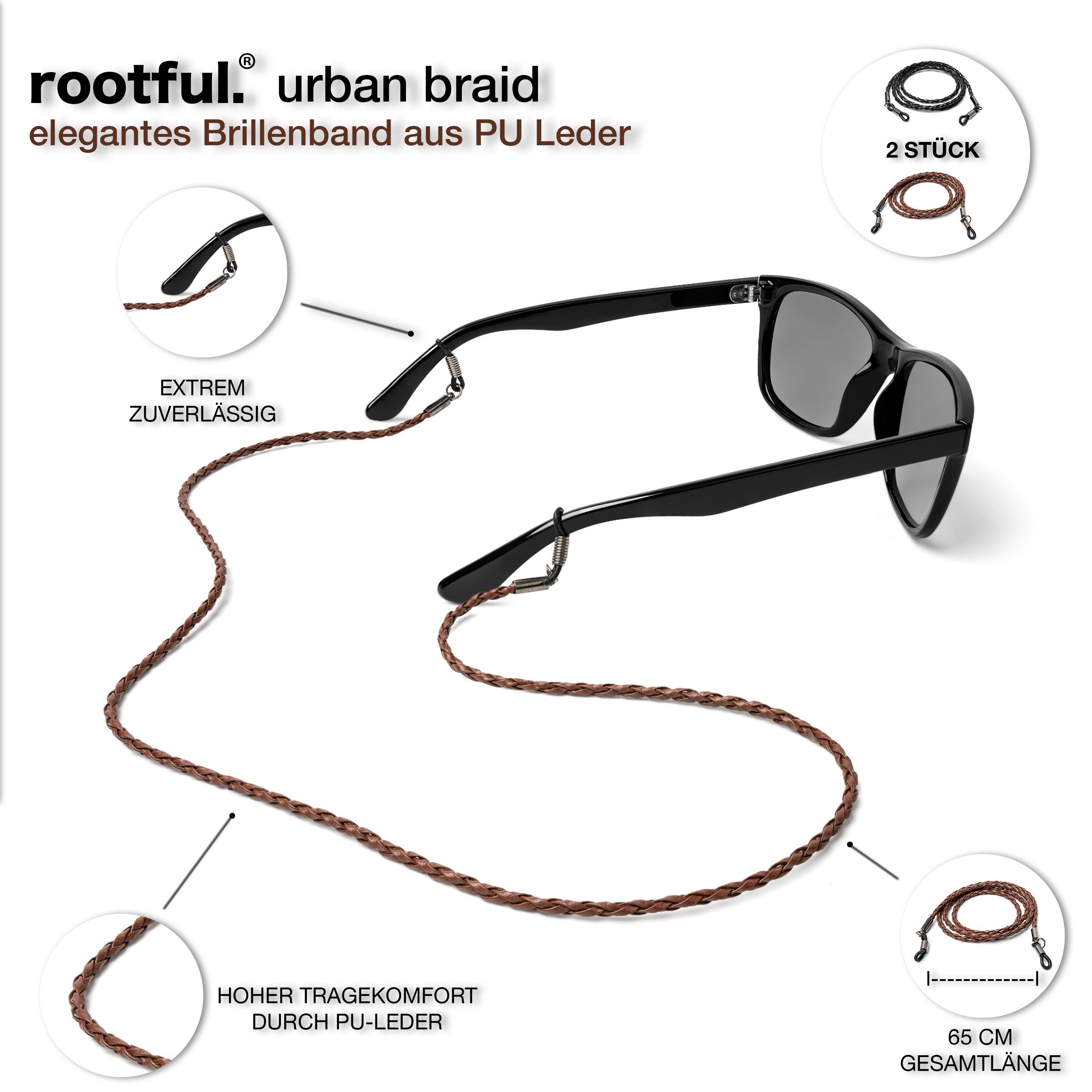 rootful. Brillenband rootful.® urban Brillenband aus Leder 2er Pack - Brillenkette, inklusive Mikrofaserbeutel und Mikrofaserputztuch