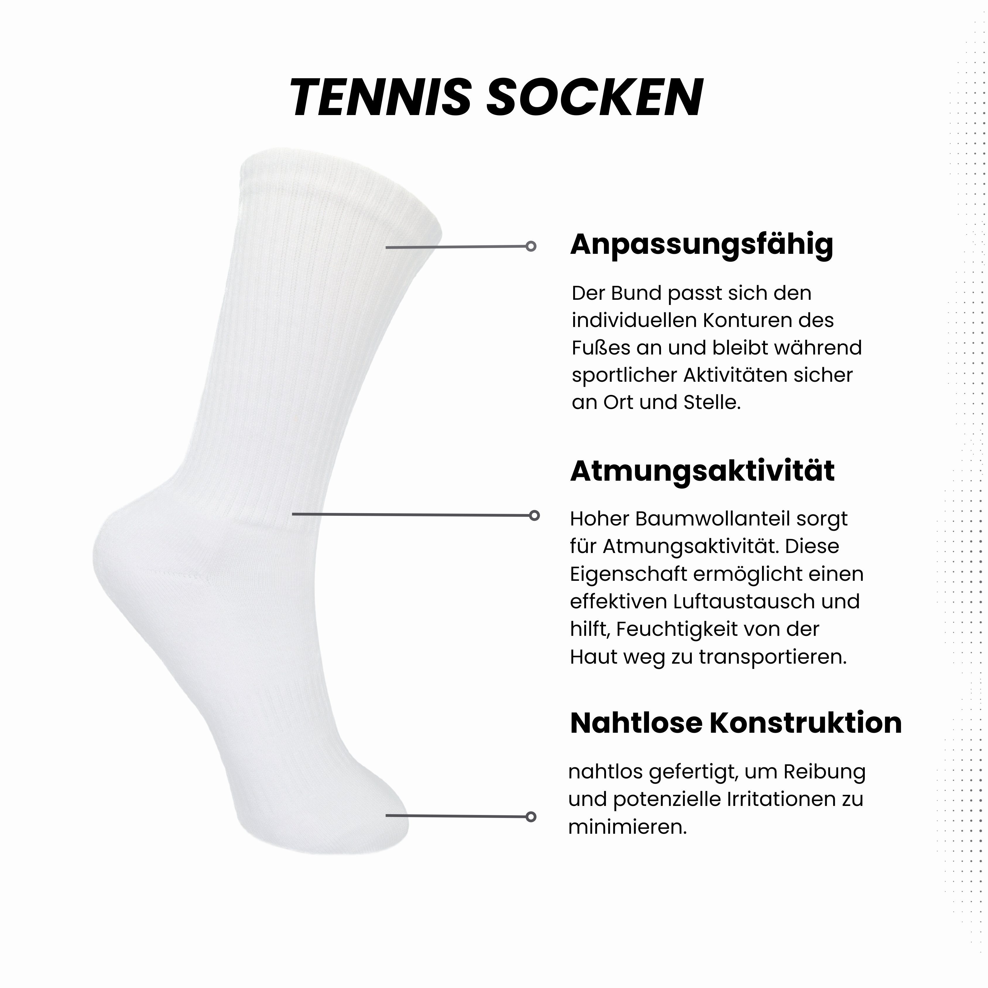 SO.I Tennissocken Sport Socken Für Damen & Herren Lange Freizeit-Socken aus Baumwolle (ohne drückende Naht, 5-15er Pack) Atmungsaktive Funktion
