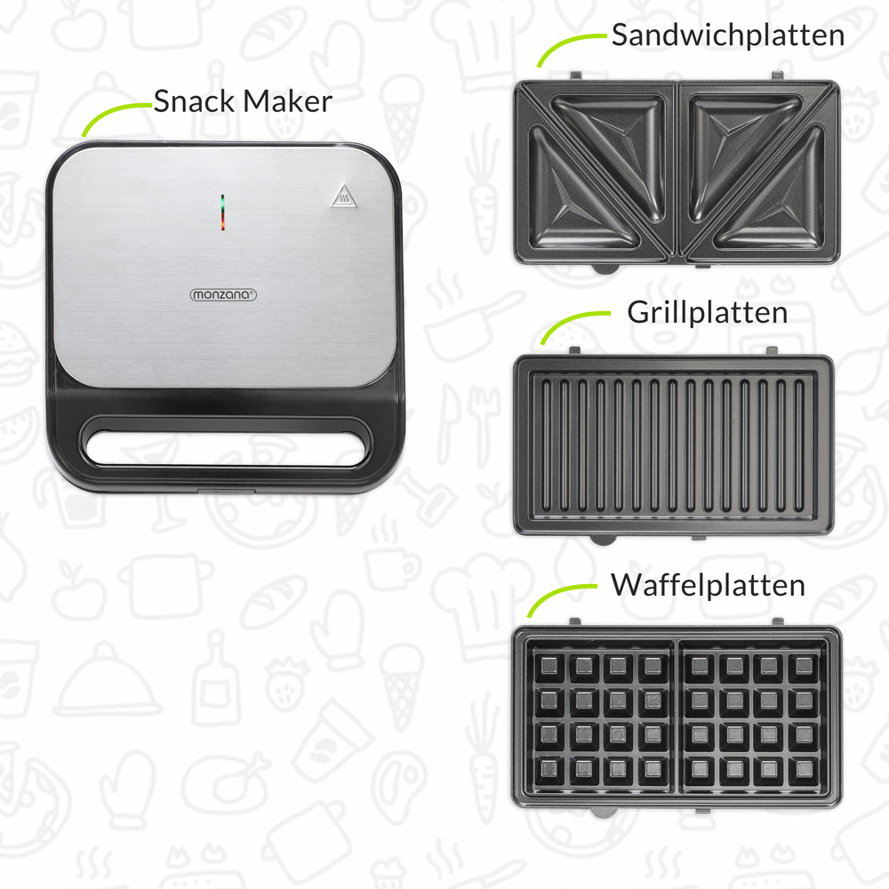 Monzana Kontaktgrill XXL 3in1 Schwarz/Silber 1.000W