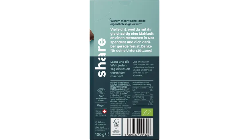share Bio Schokoladentafel Nuss & Meersalz 100 g