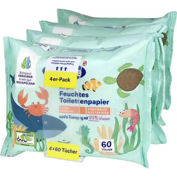 4er-Pack feuchte Toilettentücher Sensitiv Kids
