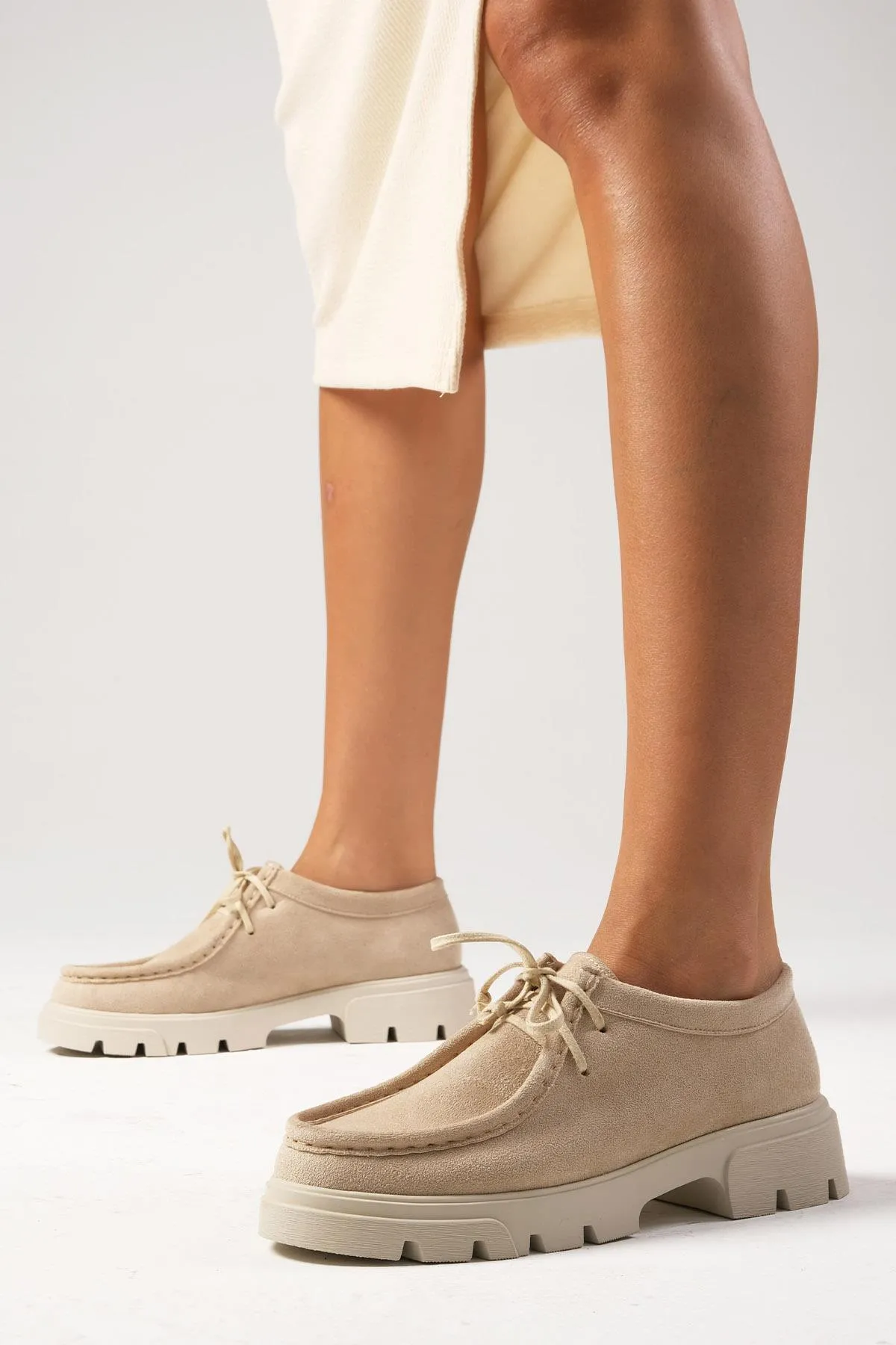 Mio Gusto  Hope Beigefarbene Damen-Loaferschuhe mit dicken Sohlen