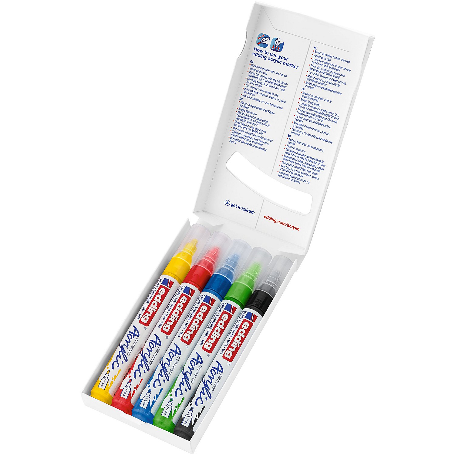 edding Acrylmarker-Set medium, Basic, 5 Stifte