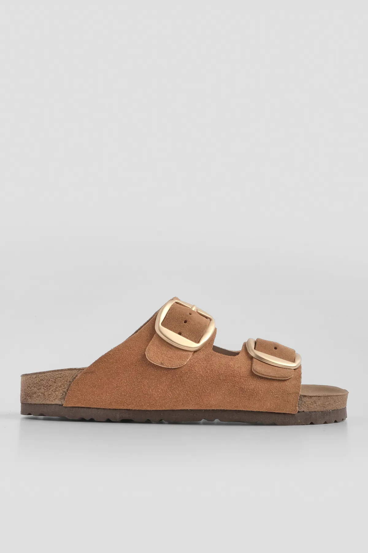 Marjin  Damen Hausschuhe aus echtem Leder für den Alltag, Hausschuhe mit Doppelband, Eva-Sohle, Poly Tan