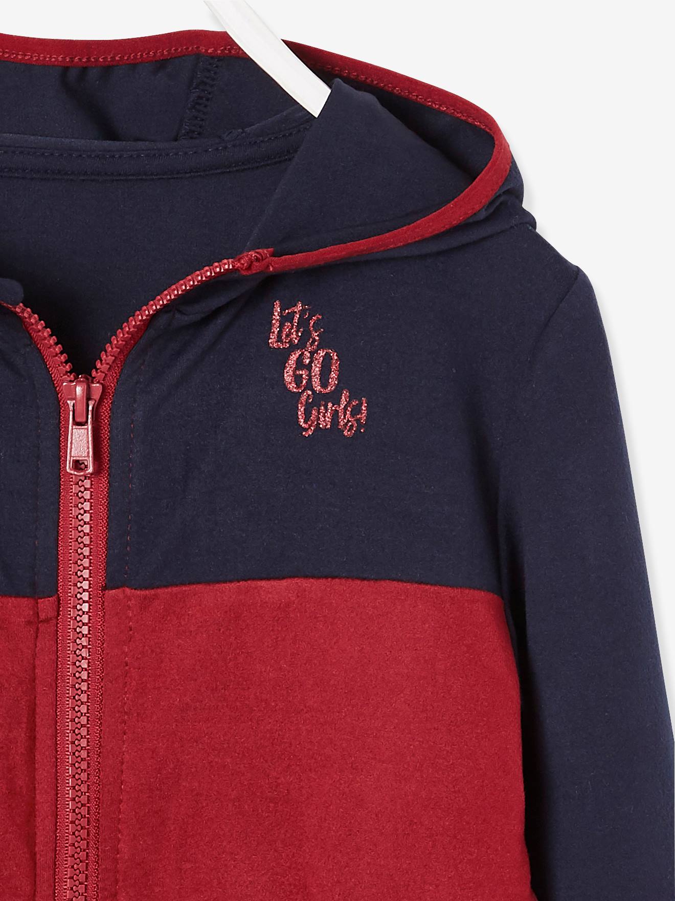 Sweat à capuche sport fille effet colorblock bleu nuit