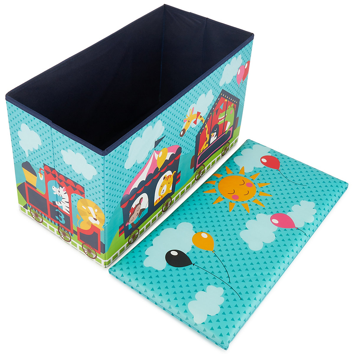 Aufbewahrungsbox mit Deckel faltbar Sitzhocker und Polsterung Spielzeugkiste 66L Aufbewahrungsboxen